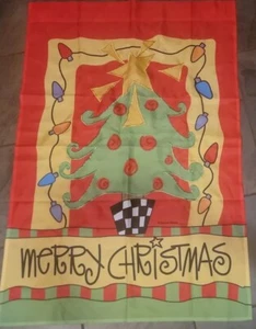 Feliz Navidad Bandera Grande 40 x 28 ¡NUEVA! bordado alrededor árbol y estrella - Imagen 1 de 6