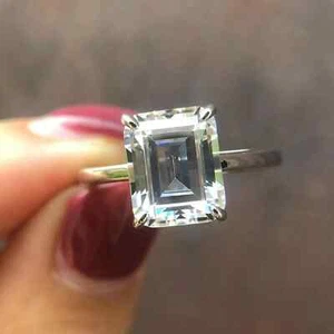2.50 Carat Emerald Cut Moissanite Solitaire Engagement Ring Solid 14K White Gold - Picture 1 of 9