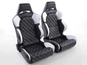 Coppia sedili sportivi FK avvolgenti Las Vegas Pelle Nera bianco Binari Racing - Foto 1 di 7