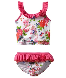 HARTSTRINGS BIG GIRLS TWO PIECE SWIMSUIT, PINK FLORAL, 12 - Picture 1 of 1