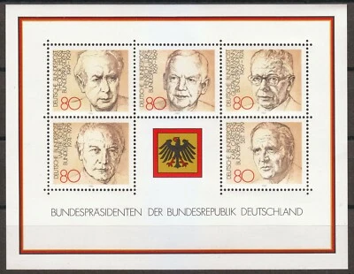 Germany 1982 MNH Mi Block 18 Sc 1384  Presidents of Germany ** - Image 1 of 2
