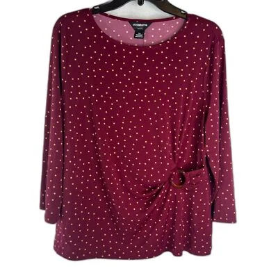 Liz Claiborne NWT Burgundy Faux Wrap Career Blouse Sz PXL Polka Dots - Image 1 of 4