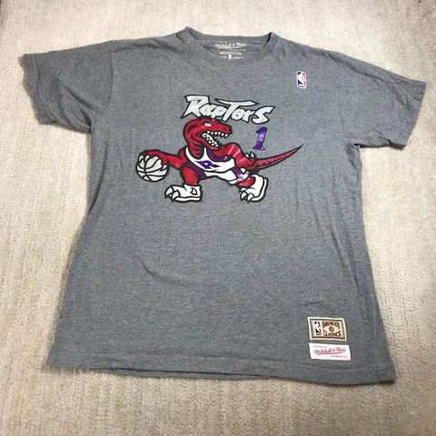 Torotos Raptors Shirt Mens Large Mitchell Ness Mc Grady 1 Dinasour NBA Casual Cover
