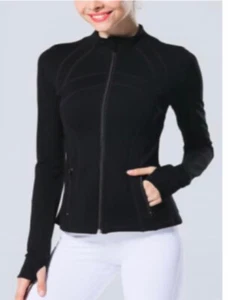 Women Fitness Work Out Active  Full Zip Up Fitted Athletic Jacket W/ Thumb Holes - Imagen 1 de 11