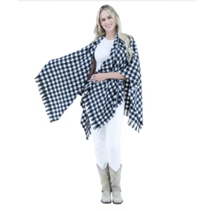 Elegant Houndstooth Ruana Wrap - Versatile Black & White Poncho - One Size Fits - Picture 1 of 6