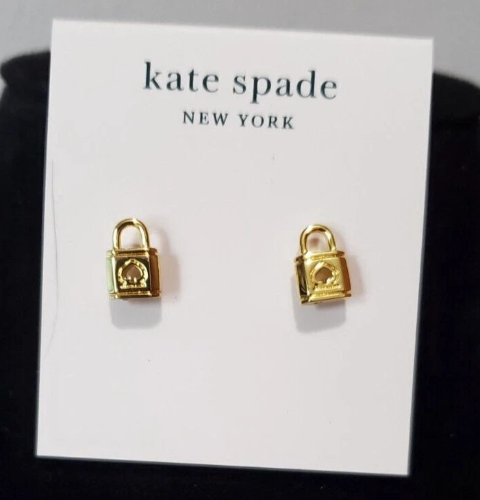 Kate Spade 金色锁和铁锹挂锁耳钉全新带标签 — 第 1/1 张图片