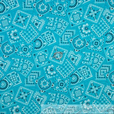 BonEful Fabric FQ Cotton Quilt Aqua Blue Black White B&W Bandana Flower Paisley - Image 1 of 4