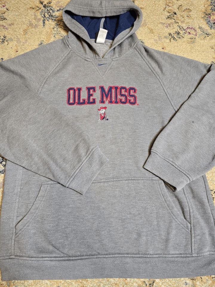 Vintage Y2k Ole Miss Rebels Center Swoosh Pullover Hoodie Nike Youth XL Gray  - Image 1 of 4