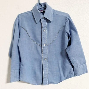 Vintage Tom Sawyer Britches Western Cowboy Pearl Snap Button Shirt Blue Size 5 - Picture 1 of 10