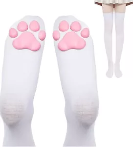  Cat Paw Socks Kawaii 3D Cat Claw Women Stocking Paw-Pad Thigh High White  - Picture 1 of 5