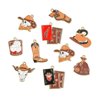 36x Botas Cowboy Chapéu Bolsa Forma de Caveira Liga Esmalte Pingentes para Brincos Colar - Imagem 1 de 4