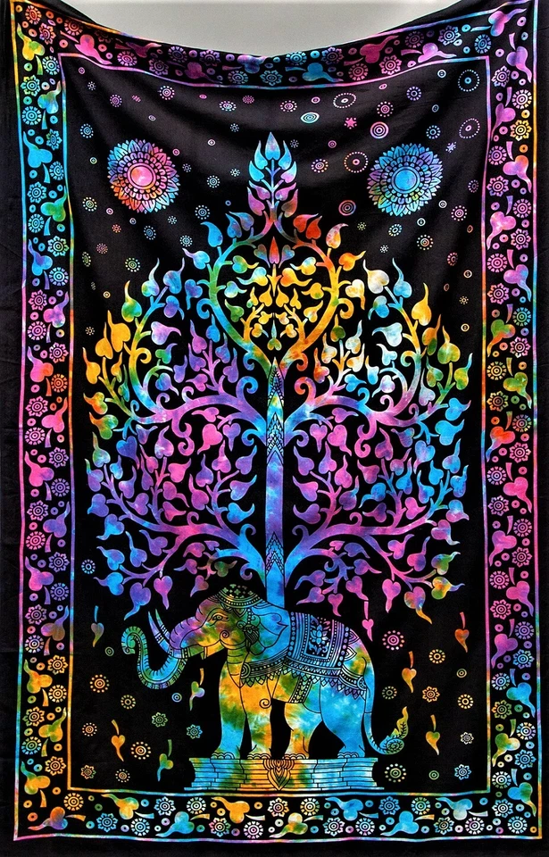 CAMA EXTENDIDA - Elefante bajo árbol 84x94" 100% algodón N0-120-01 Foto 1 de 1