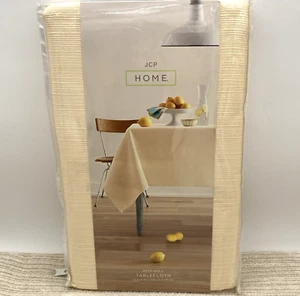 JC Penny Home Mitchell Tablecloth 52in x 70in Oblong Textured Cream/Ivory - Picture 1 of 6