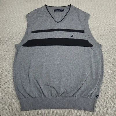 Chaleco Suéter de Golf Nautica Para Hombres Grande Gris Azul Rayas Cuello en V Preppy Foto 1 de 4