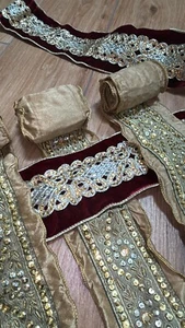 ALDIK HOME $200 Gold Glitter Burg Velvet 4x4.5 Yds & Gold Sequin 4"X24yds ribbon - Picture 1 of 7