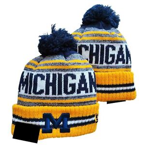 NCAA Michigan Wolverines On Field New Beanie Winter Pom Knit Hat Fleece Lined