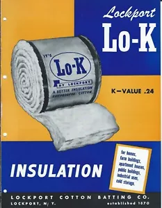 Folleto - bateo de algodón Lockport - Lo-K - aislamiento - c1954 (AF514) - Imagen 1 de 1