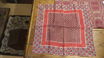 Vintage Novelty Nylon Silk SCARF HANKY Red & Green - Image 1 of 2