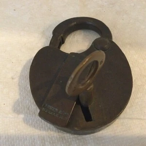 EARLY BRASS PADLOCK (ROMERA. & CO. NEWATK N.J. MARKED ON KEY HOLE WEATHER GUARD - Picture 1 of 4