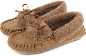 Women's Naomi Faux Fur Moccasin Slipper closed back slip-on indoor house Shoes - Picture 1 of 20