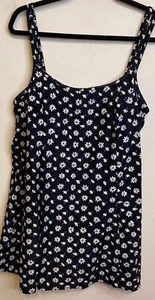 LONGITUDE Women Padded Swimsuit Dress Swimdress Plus 22W Black Blue Flower - Picture 1 of 5