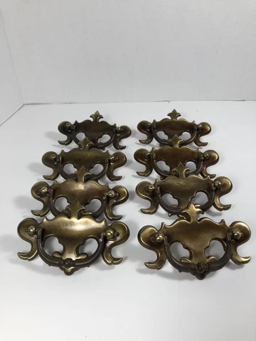 Lot of 8 Antique Brass Chippendale Drawer Hardware Pull  3 Inch Center 35282-2 Cover