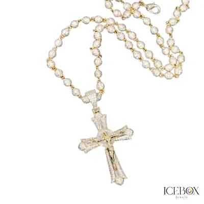 Премиум качества Иисус распятие багет крест 14K золото покрытием муассанит бриллиант - Изображение 1 из 4