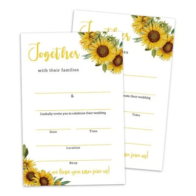 WWONGXIANB Set of 25 Wedding Sunflower Invitations with Envelopes Modern Invites for Bri...