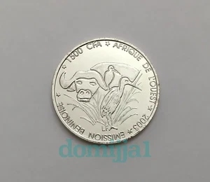 2003 Benin 1500 CFA-1 Africa Coin, KM #40 Uncirculated /Buffalo & two birds - Picture 1 of 2