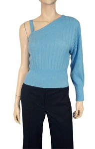 CRUSH sz S Blue Cashmere One Shoulder Rib Knit Sweater with Removable Strap - Picture 1 of 4