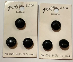 6 VTG Pacific Plastic Buttons Black Dome Center Faceted Edge Shank 5/8" NEW - Picture 1 of 6