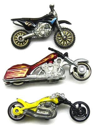 Hot Wheels Motorcycles Lot of 3 Red & Yellow Choppers Black '07 Dirt Bike Mattel - Image 1 of 4