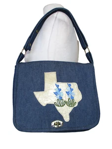 Cartera Boho Texas vintage años 70 azul denim bolso de hombro Bluebonnets cactus - Imagen 1 de 7
