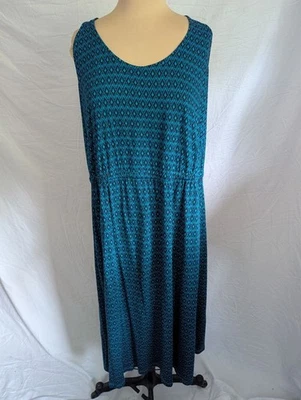 Maxi Vestido Antiguo Azul Marino Verde Azulado Estampado Geo Para Mujer 2x Sin Mangas Ropa de Resort Playa Informal Foto 1 de 4