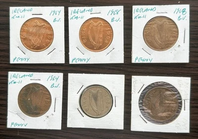 Lot of six Ireland Pingin (Pennys) coins 1941 - 1954 -1964 - 1968  (BI#BX87/2507 - Image 1 of 4