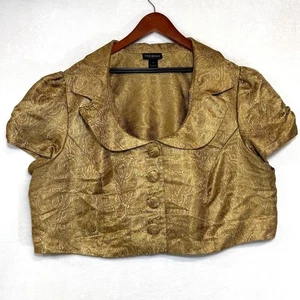 Lane Bryant 24 Plus Gold Cropped Brocade Dress Jacket Posh Party Retro 60s Y2K - Picture 1 of 8