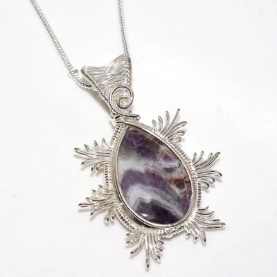 Huge Chevron Amethyst Wire-Wrapped Necklace 24" Gifts For GirlFriend GW - Image 1 of 3