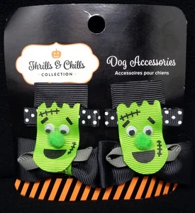 THRILLS&CHILLS Halloween Frankenstein Dog Bows 4/pack (NEW) - Picture 1 of 2