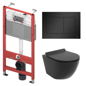 WC SET: Vorwandelement TECE + Toilette Rolo Schwarz + Matte +Betätigungsplatte S - Bild 1 von 10