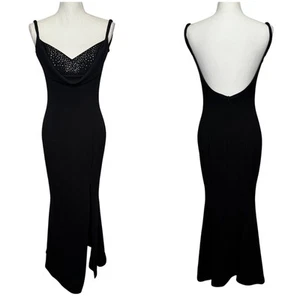 Vintage Scott McClintock Black Rhinestone Cowl Neck Maxi Dress Size 8 Event Sexy - Picture 1 of 9