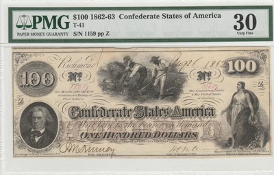 1862 T41 Confederate $100 FULL WRITTEN DATE - Image 1 of 2