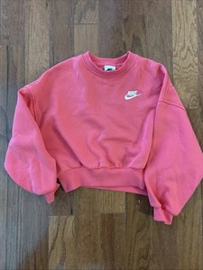 Nike Embroidered Chest Logo Pink Crewneck Sweatshirt Cropped YS - Picture 1 of 4