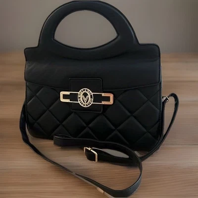 Valentino Orlandi Black Quilted Vegan Leather Top Handle Crossbody Bag NWT - Image 1 of 4