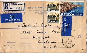 Kenia 1964 Einschreiben Luftpost Brief von Kitale nach Kalifornien (USA) (3489) - Bild 1 von 2