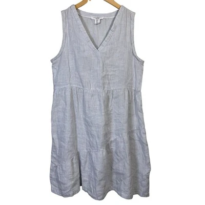 Lucky Brand Womens Dress Small 100% Linen Blue White Striped V Neck Beachy - Image 1 of 4