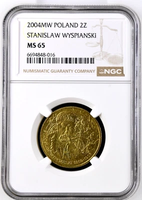 Polonia 2 Zlote 2004 NGC MS 65 UNC Stanislaw Wyspianski Foto 1 de 4