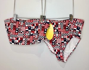 FILA Damen Bandeau Bikini Badeanzug Gr. Medium Maritim Flaggen Print NEU mit Etikett - Bild 1 von 6