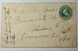 US Cover 3¢ Green Nesbitt Embossed Postal Stationery (U25) BlueCancel - Picture 1 of 2