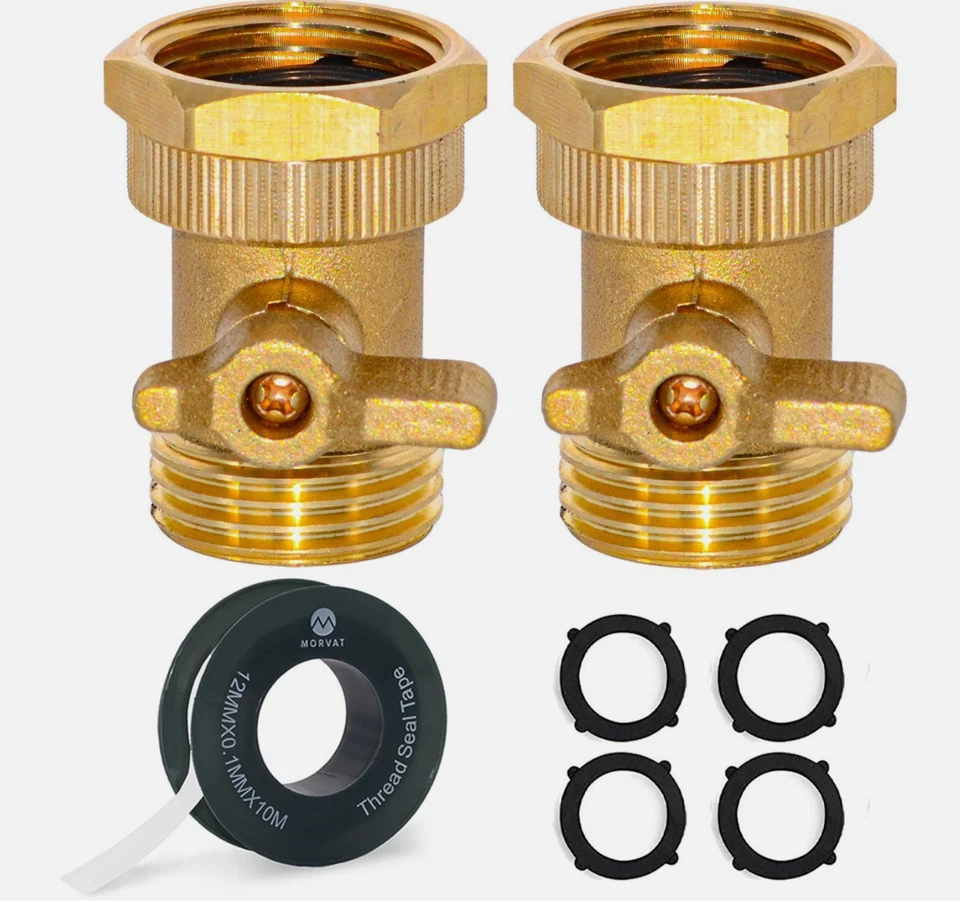 Válvula de cierre conector de manguera de jardín de latón resistente Morvat, paquete de 2 Foto 1 de 4