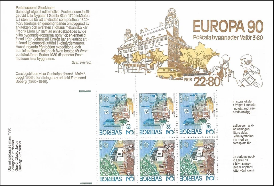 Postal Buildings Sollebrunn Västerås Postage Stamps Sweden Mint MNH Booklet 1990 - Image 1 of 1